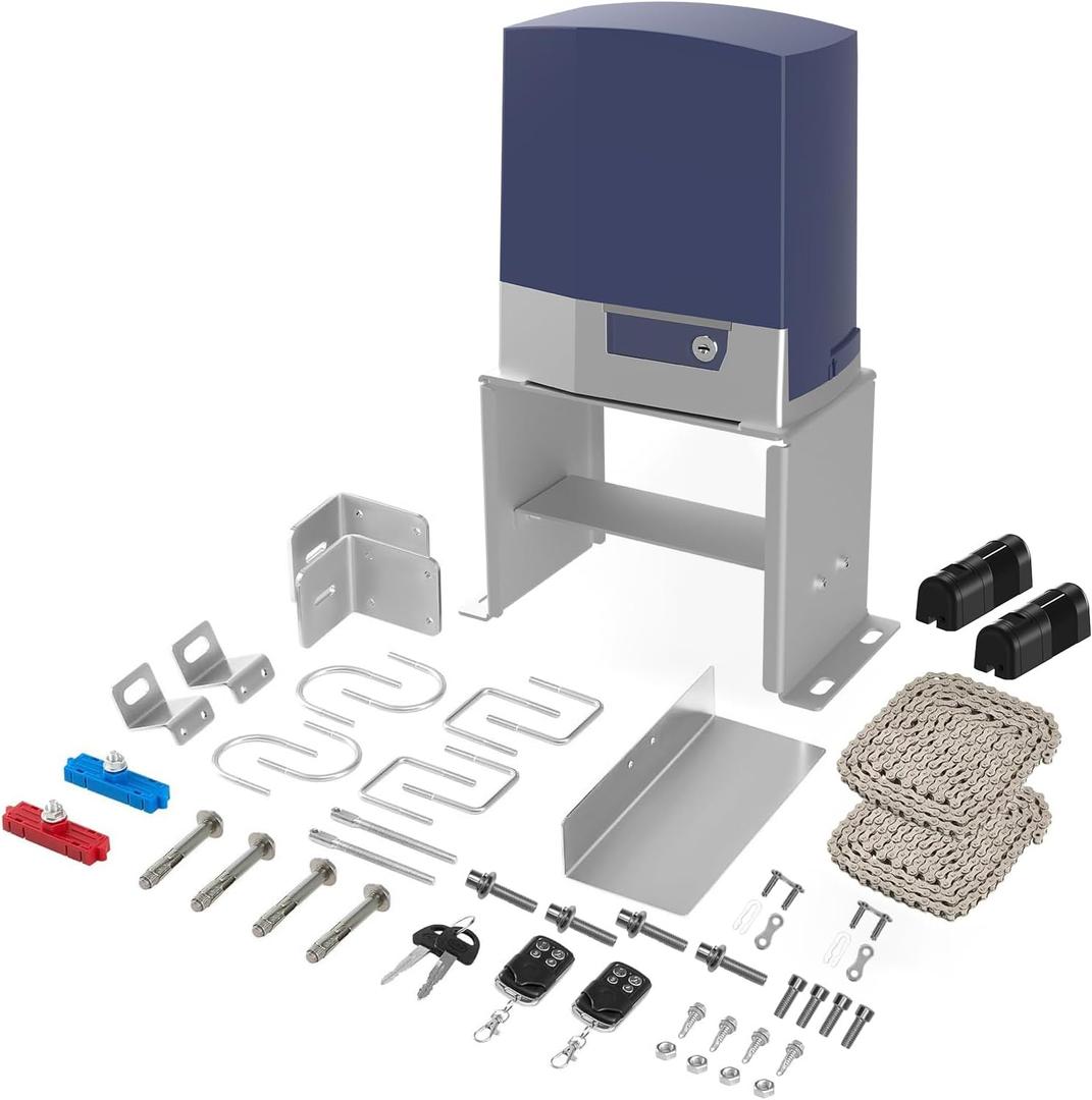 Automatic Chain Drive Sliding Gate Opener for Sliding Door Up to 1800lb or 40ft, Gate Opener Motor with 2 Remote Controls, Photocell Sensor, Complete & Security Gate Operating Hardware Kit