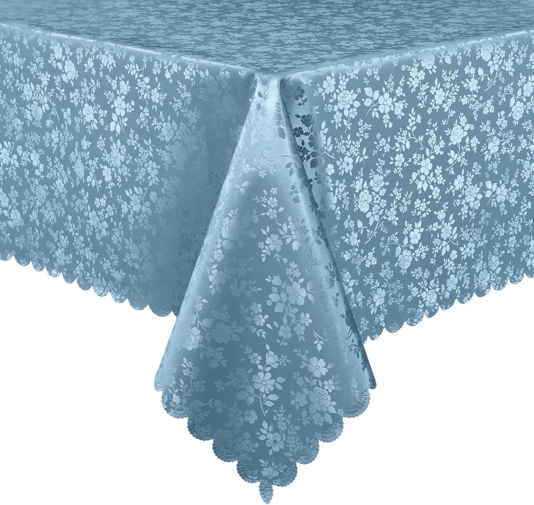 Smiry Rectangle Waterproof Heavy Duty Vinyl Tablecloths, 60 x 126 Inch | Wipeable Washable Floral Embossed Table Cover for Kitchen and Dining Room, Indoor & Outdoor Use, Stone Blue
