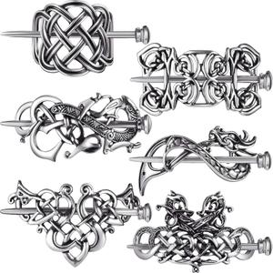 Syhood 6 Pcs Vintage Celtic Hair Accessories Silver Viking Hair Slide Hairpins Celtic Hairs Clips Knot Stick Vintage Metal Barrette Pin Retro Accessories for Women