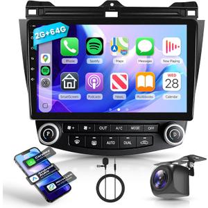 for Honda Accord 7th 2003 2004 2005 2006 2007 Android Car Stereo with Wireless Carplay/Android Auto 10.1" Touchscreen Autoradio Support WiFi GPS Navigation Backup Camera SWC FM/RDS Radio 2G+64G