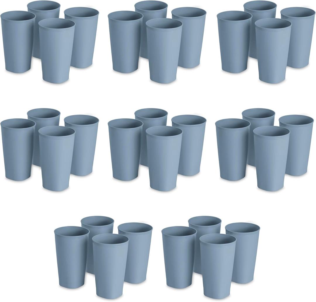 Sterilite Set of Four 20 Oz Tumblers, Reusable Plastic Cups For Drinking Water or Juice, Freezer and Dishwasher Safe, Blue, 8-Pack