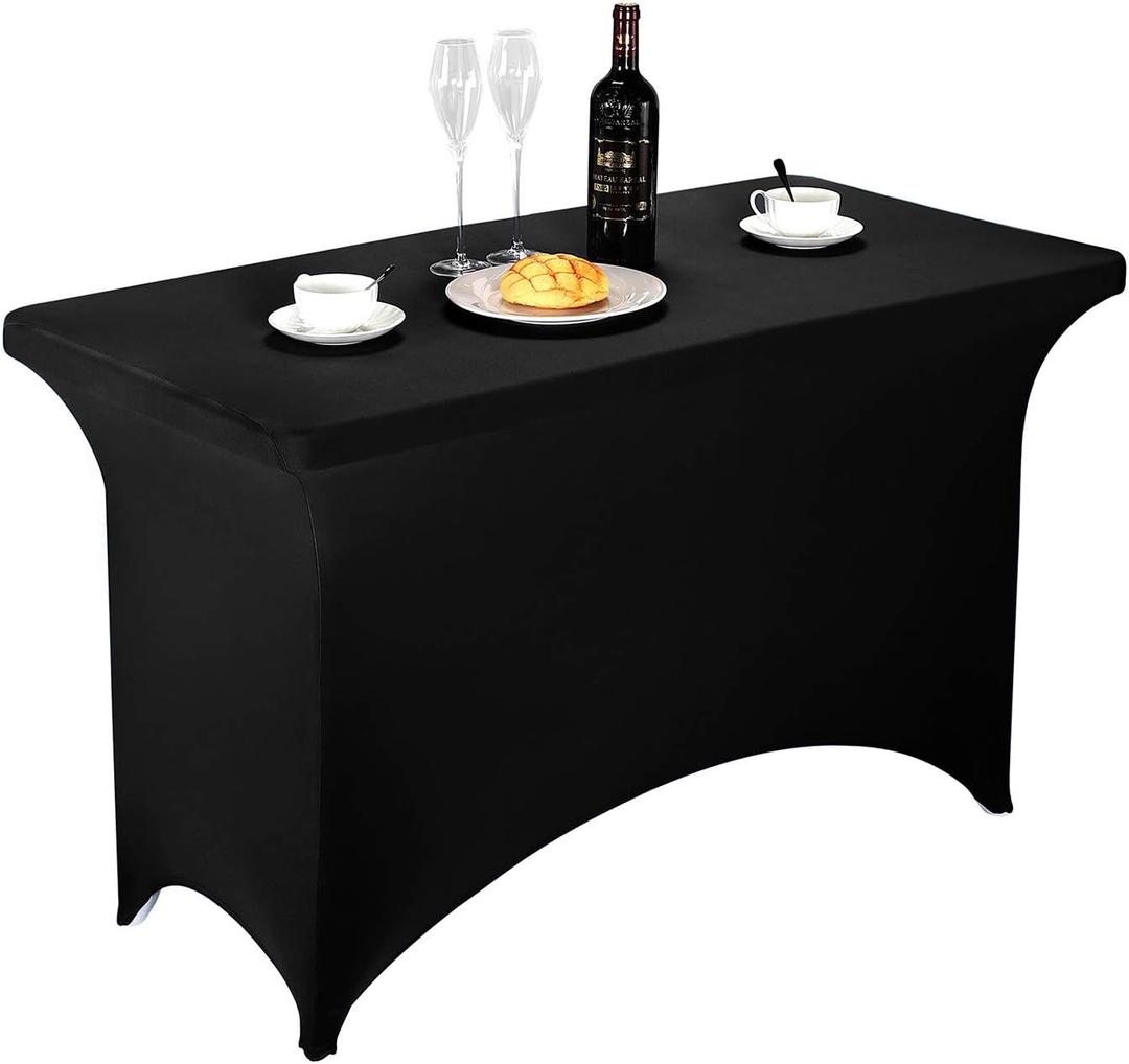 LZY Spandex Fitted Stretch Table Cover for 4ft or 6ft or 8ft Folding Table, Rectangular Cocktail Tablecloth, Perfect for Party or Banquet (4FT Black)