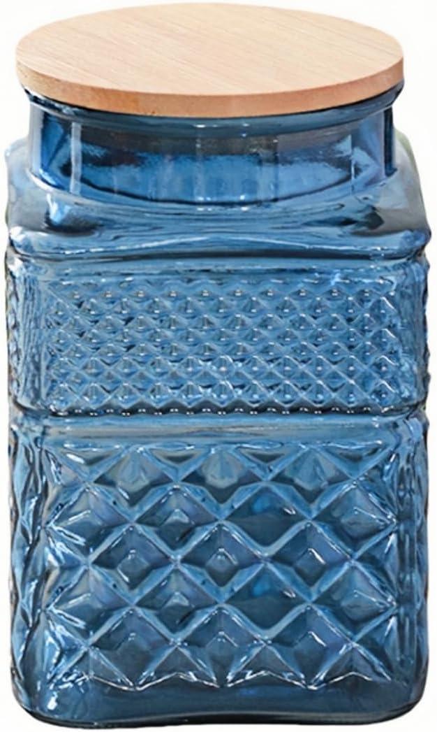 Square Glass Canister, 61oz Candy Jar with Lid, Glass Food Storage Containers for Ground Coffee, Tea, Sugar, Decorative Mason Jar Cookie Jars (Blue)