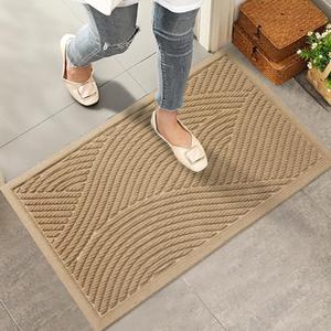 Sturdy Front Door Mat, Absorbent Muddy Dirt Resist Welcome Door Mats Outdoor Indoor, Stain and Fade Resistant, Non-Slip Backing Entry Mat Low Profile Doormat for Entryway, 29x17, Beige (1'5" x 2'5" (Rectangular))