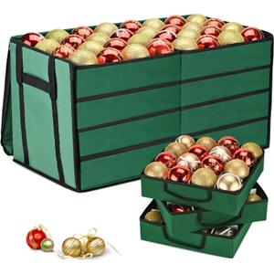 Mrrihand Christmas Ornament Storage Box, Christmas Storage Containers with 8 Individual Trays, Keeps 128 Holiday Ornaments 3-Inch, Dual Zipper, Adjustable Dividers, 600D Tear-Resistant Oxford(Green)