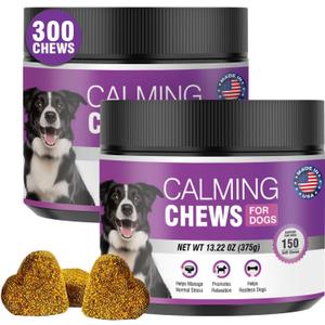 Hemp Calming Chews for Dogs 300 Calming Dog Anxiety and Stress Relief Treats Calm Bites Hemp Oil Sedative for Puppy Sleep Aid Melatonin Fireworks Noise, Thunder, Barking, Vet Visit (Beef Flavor)