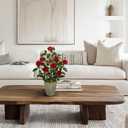 Hollyone Artificial Flower Plants Camellia Red Roses Faux Potted Plant with Cement Pot Fake Silk Flower Rose Camellias Flower Arrangement Office Home Decor Bathroom Shelf Desk Decoration 15 Inch