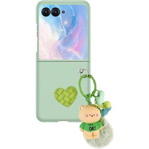 for Motorola Razr Plus 2024/Razr Plus 2025 Phone Case - Cute Plush Toy Phone Charm - Shell Frosted PC Back Soft Silicone Bumper Shockproof Girly Protective Case for Motorola Razr 50/50 Ultra (Green)