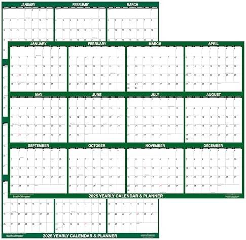 12" x 17" SwiftGlimpse 2025 Wall Calendar Erasable Large Wet & Dry Erase Laminated 12 Month Annual Yearly Wall Planner, Reversible, Horizontal/Vertical, Green