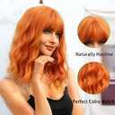 Veally Short Ginger Orange Wig - Wavy Bob with Bangs, Curly Wig for Women - Natural Looking Synthetic Heat Resistant Fiber - Daily Party Use