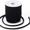 Cheriswelry 21.87 Yards 5mm Black Flat Nylon Cord Soft Stretch Beading Strings Elastic Band Rope Chinese Knotting Cord Braided Fabric Threads for DIY Crafting Sewing Macrame Jewelry Making