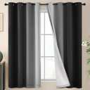 SimpleHome Ombre 100% Blackout Curtains for Bedroom 63 Inches Long, Black with White Liner Room Darkening Thermal Insulated Grommet Curtain/Drapes for Living Room,2 Panels Set