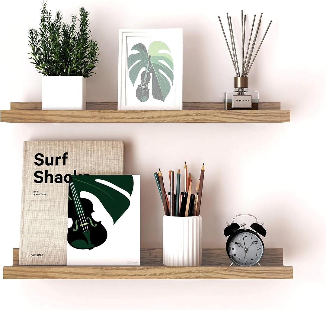 Floating Shelves for Wall Decor, Long Wall Mounted Storage Shelf for Bedroom, Living Room, Bathroom, Kitchen, Nursery, Display Picture Ledge Shelf with Lip Set of 2-24 Inches, Oak, 23.6in