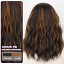 AISI HAIR 14 Inch Highlights Caramel Brown Wigs for Women - Shoulder Length Wave Wig with Pre-Cut Lace Hairline, Middle Part Natural Wavy Bob Synthetic Heat Resistant Fiber for Daily and Party