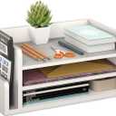 Ballucci 3-Tier Desk Organizer with 2 Side Mail Sorter Slots, Wood Letter Tray, Open Top Paper Organizer, Desktop File Organizer, White