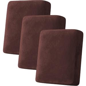 H.VERSAILTEX Velvet Stretch Couch Cushion Cover Plush Cushion Slipcover for Chair Loveseat Sofa Cushion Furniture Protector Seat Cushion Sofa Cover (3 Piece Sofa Cushion Covers, Brown)