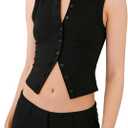 Women Button Down Tank Tops Casual Ribbed Sleeveless Crop Vest Top Going Out Tops Open Front Slim Fit Dressy Top (Black, M)