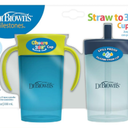 Dr. Brown's Milestones Straw to 360 Cup Set, Convertible Toddler Training Cup Set with Lids, Blue/Green, 10 oz/300 mL, BPA Free, 9m+