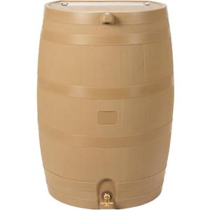 50-Gallon Rain Water Collection Barrel with Brass Spigot, Oak Color