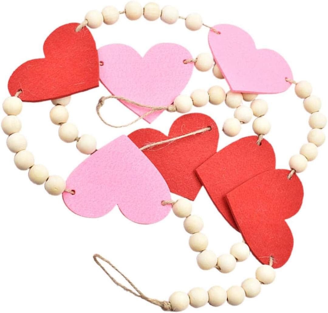 Cabilock Valentine Day Felt Heart Garland Beads and Jute Tassels for Home Decor for Indoor and Outdoor Celebrations Wedding and Party Decorations