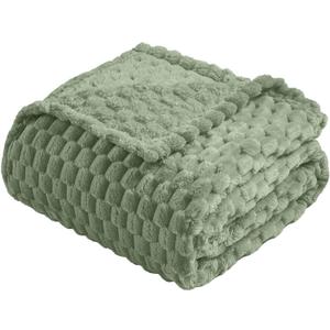 Vessia Flannel Fleece Throw Blanket(50x70 inch), 3D Jacquard Sage Green Fuzzy and Warm Blanket for Couch,Sofa,Bed,Chair, 300GSM Super Soft Touch Cozy Lightweight Throw for All-Season Home Decor