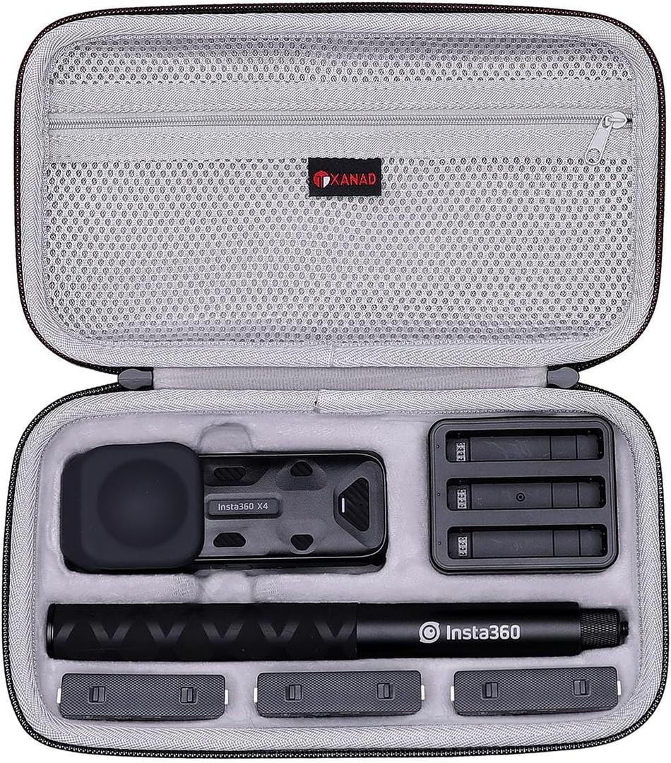 XANAD Hard Case for Insta360 X5/ X4/ X4 Air/ X3/ X2 Waterproof 8K insta360 action Cameras, 114CM Selfie Stick- Storage Carrying Bag(Grey)