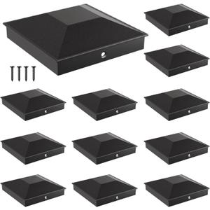 6x6 Post Caps for 5.5inx5.5in Wood Fence Post, Water-Proof UV-Proof Weather Resistance Durable PP Plastic Decking Post Top Cap Cover with Mounting Screws, 12 Pcs, Black