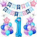 Happy Birthday Banner 40 Inch Balloon Number Pastel Pink and Blue Balloons (Sti01)