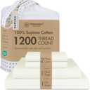 Threadmill Luxury Supima Cotton Sheets, Luxury 1200 Thread Count Soft 100% Cotton Sheets for Full Size Bed, 4 Pc Ivory Bed Sheets Full Set, 5-Star Hotel Quality Deep Pocket Bed Sheets Set