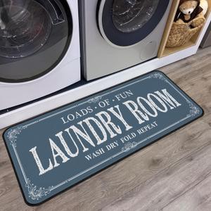 Laundry Room Rug Runner Non Slip Laundry Mats Mudroom Runner Farmhouse Kitchen Floor Mat Bathroom Laundry Room Decor Accessories(Blue, 20 X 47 inch)