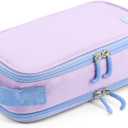 J World New York Doodle Large Capacity Pencil Case. 2 Compartment Pouch Pen Bag for School Teen Girl Boy Women, Purple