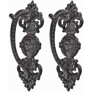 Sungmor 2PC Solid & Sturdy Cast Iron Gate Handles, Heavy Duty 8.7" Long Strong Barn Door Handles, Pretty Rustic Farmhouse Fence Gate Garage Closet Drawer Cabinet Decorative Handles Sliding Door Pulls (Flower Pattern-8.7H*3.4W*2.8H(inch))