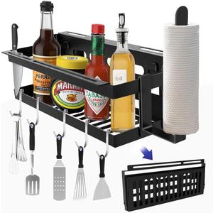Foldable Griddle Caddy for 17"/22"/28"/36"Blackstone Griddles/Weber Grill/Prep Cart,Space Saving BBQ Grill Accessories Storage Box,Blackstone griddle accessories with Paper Towel Holder & Knife Rack