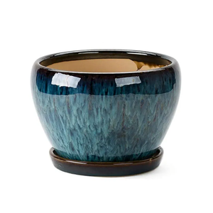 Small Blue Round Tray Green Plant Pot Container, Plant Stand Flower Stand Desk Desktop Desktop Indoor Home and Garden, Plant Pot