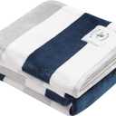 Nautica - Throw Blanket, Super Soft & Cozy Fleece Blanket, Lightweight Plush Bedding for Couch & Bed (Awning Stripe Navy, 50' x 60')