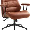 IWMH Leather Office Chair with Removable ArmrestsMid-Back Ergonomic Desk Chair with Lumbar SupportAdjustable Height 360 Swivel Executive Task Chairs for Home Office (Brown)