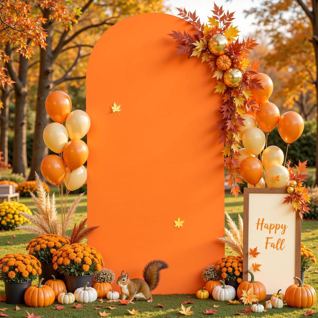 6.6FT Orange Arch Backdrop Cover, Spandex Fitted Wedding Arch Stand Covers Round Top Chiara Backdrop Cover for Thanksgiving Birthday Party Ceremony Banquet Decoration