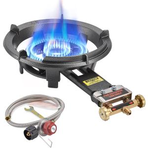 ARC Outdoor Propane Burner Stove, 13" Single Propane Burner, Cast Iron Portable Wok Burner With Bilateral Control Rings and 0-20 PSI Adjustable regulator, Stainless Steel Hose