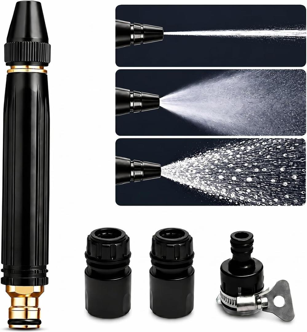High Pressure Hose Nozzle & Water Gun, Heavy Duty Metal Garden Hose Nozzle with Adjustable Spray, Pressure Washer Hose Attachment for Car Washing, Patio Cleaning & Plant Watering