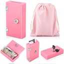 CroBlissful Acrylic Box for Gambler, Winners Bank Portable Safe Casino Money Pocket Sized Cash Box with 2 Keys and Storage Bag(Pink,1 Pack)