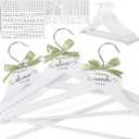Chunful 10 Pack Personalized Bride Hanger for Wedding Dress Custom Name White Wooden Bridal Hangers with UV Dtf Transfers Natural Wood Dress Hanger with Ribbon Bow Bride Wedding(Satin Ribbon,Green)
