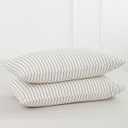 MooMee Bedding Pillowcases Striped Pack of 2 100% Washed Cotton Linen Like Textured Breathable Durable Soft Comfy (White Dark Grey Wide Stripes, Standard)
