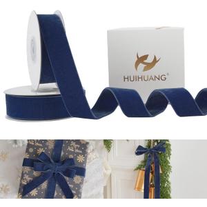 HUIHUANG Blue Velvet Ribbon 1 inch Double Face Thick Velvet Ribbons Dark Blue Ribbon for Gift Wrapping, Christmas Tree Ornaments, Wreath Decor, Bows, Crafts, Home Decor- 10 Yards