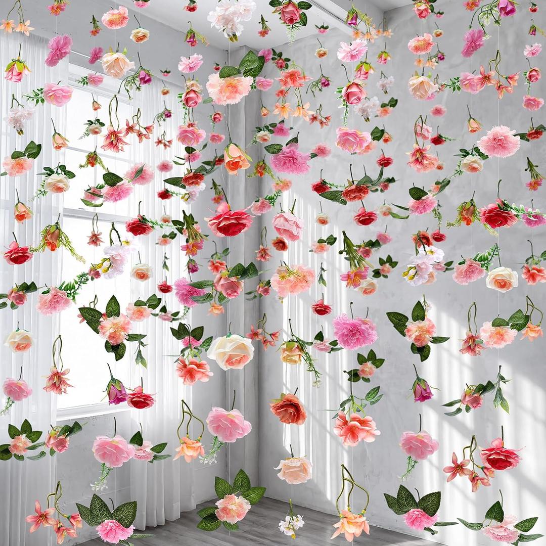 Suncalla 6 Pcs 35.46 ft Flower Garlands Backdrop Garden Party Decoration Artificial Wildflower Vines Fake Flower Vines Faux Silk for Wedding Bridal Wall Arch(Classic,Soft Pink)