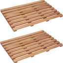 'vidaXL Beige Acacia Wood Non-Slip Bath Mats  9*12 - Water Bathroom or Sauna Room Mats with Slatted Design - Pack of 2
