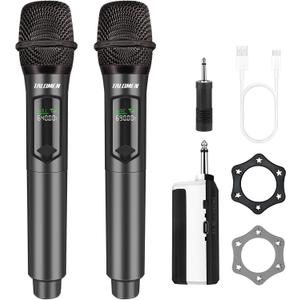 Wireless Microphone,Professional Dual Handheld Cordless Dynamic Mic System with Rechargeable Receiver(160 Ft),Karaoke Microphone Set for Singing,Karaoke,Wedding,DJ,Party,Speech,Church,K60-2 (Gray)