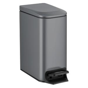 TIPGO Slim Bathroom Trash Can with Lid Soft Close, 6 Liter / 1.6 Gallon Stainless Steel Garbage Can with Removable Inner Bucket, Step Pedal, Small Trash Cans for Bedroom, Office, Kitchen (Grey)