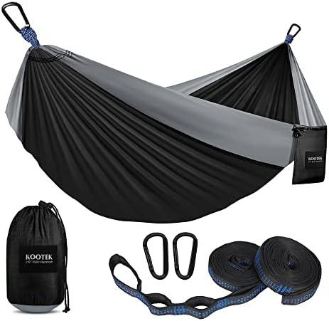 Kootek Camping Hammock 500 lbs Capacity, Portable Hammocks with Tree Straps & Attached Carry Bag, Camping Essentials Gear, Perfect for Outside Indoor Hiking Beach Backpack Travel  Black & Grey
