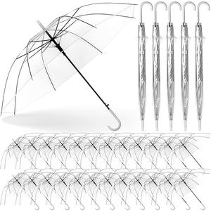 30 Pack Clear Wedding Umbrellas Bulk Transparent Auto Open Stick Umbrellas Windproof Waterproof Large Canopy Umbrella with White J Hook Handle for Wedding Bride Groom Photography Golf Outdoor