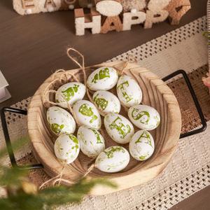 WDS WONDROUS 12-Piece Easter Hanging Ornaments Set, Plastic Bunny & Letter Eggs with Green Vintage Pattern, Spring Home Decor for Wall Door Tree Table, Easter Party Supplies Gift (Green and White)